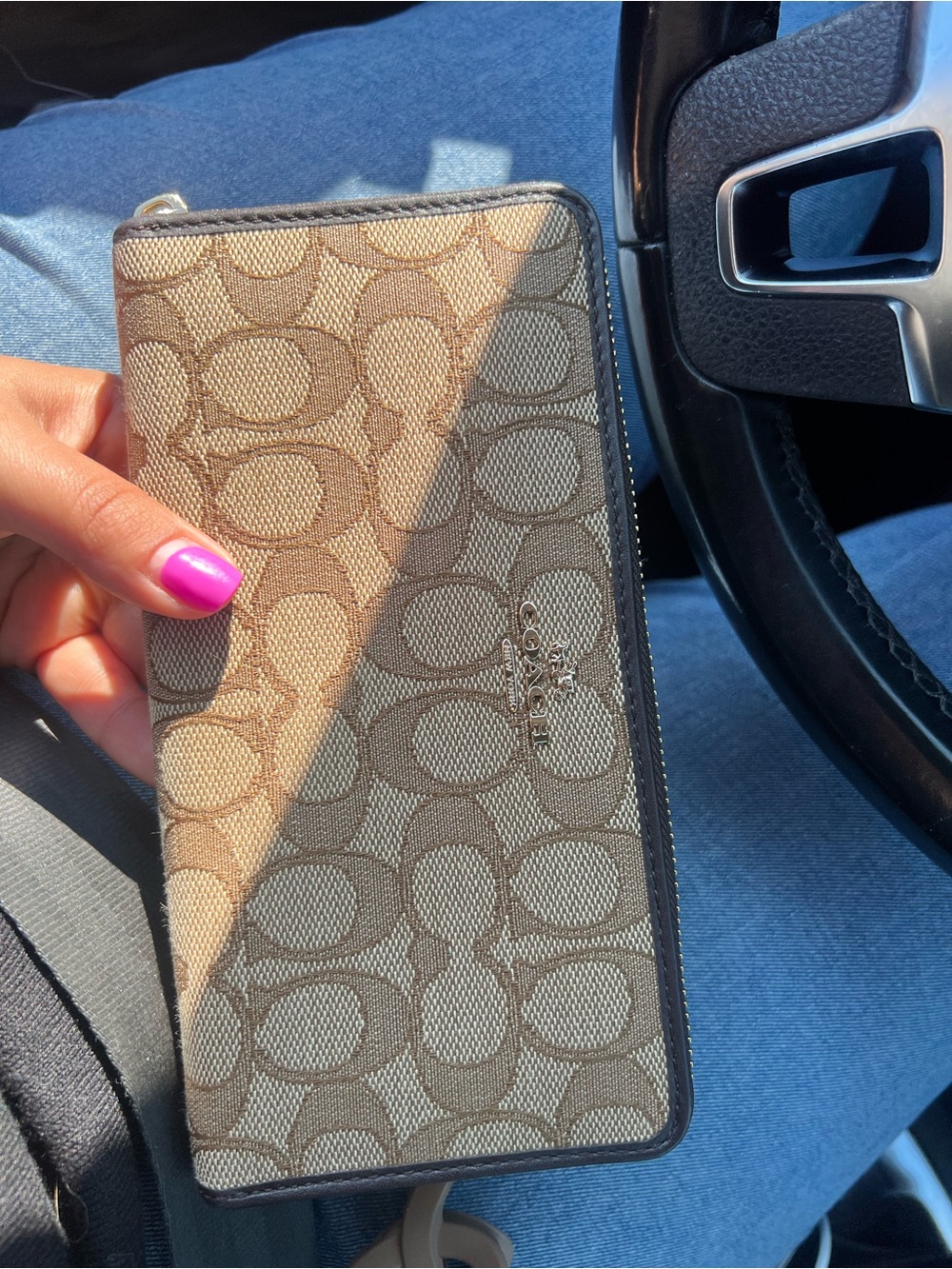 Coach Tan Signature Zip Wallet